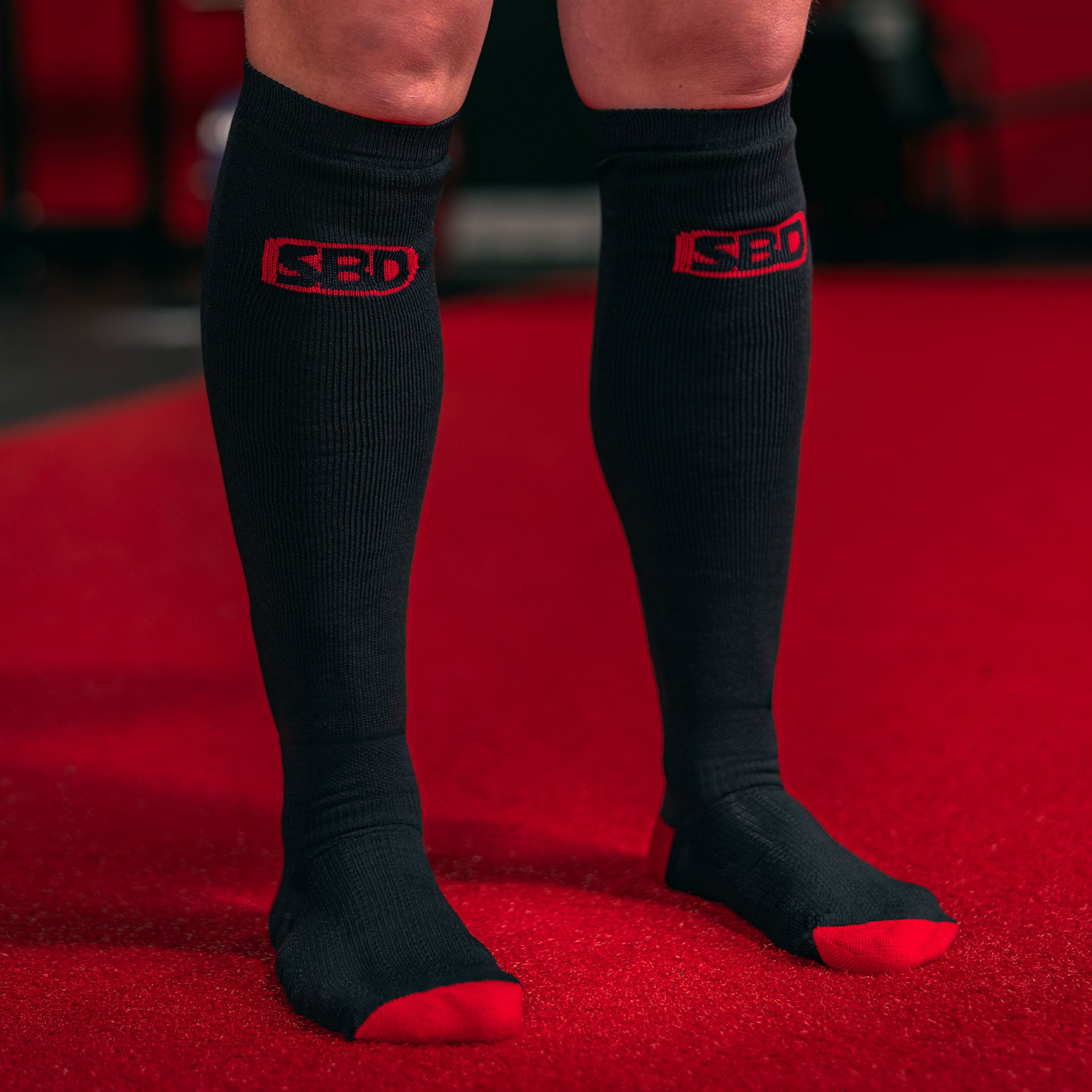 SBD Kreuzhebesocken Deadlift Socks Schwarz Rot Schienbein Schutz Langhantel