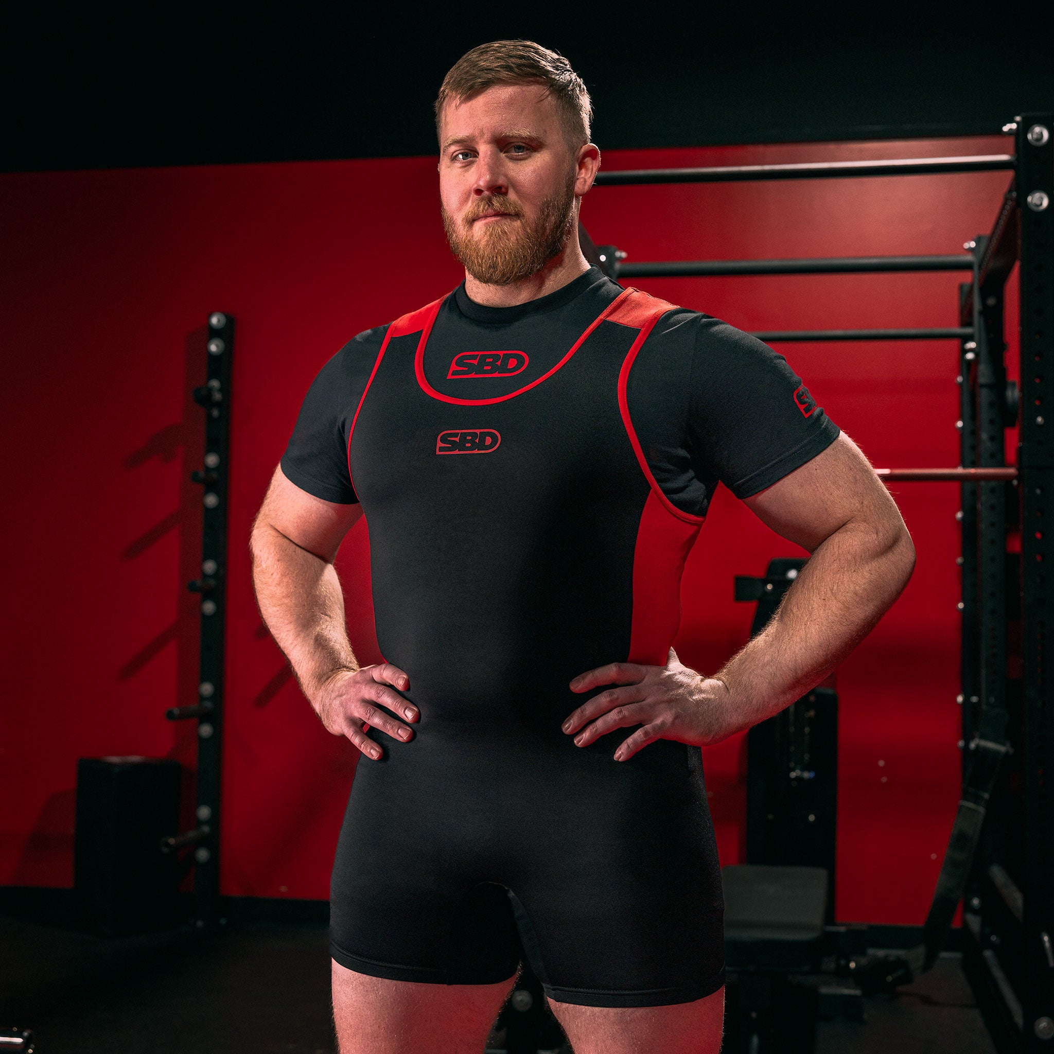 SBD Powerlifting Singlet Schwarz Rot Männer